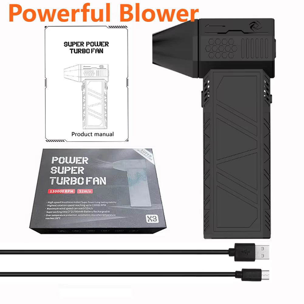 High Speed Duct Fan Air Blower Turbo Violent Fan 52+M/S Wireless Turbo Fan 130000RPM with LED Light Computer Keyboard Cleaner